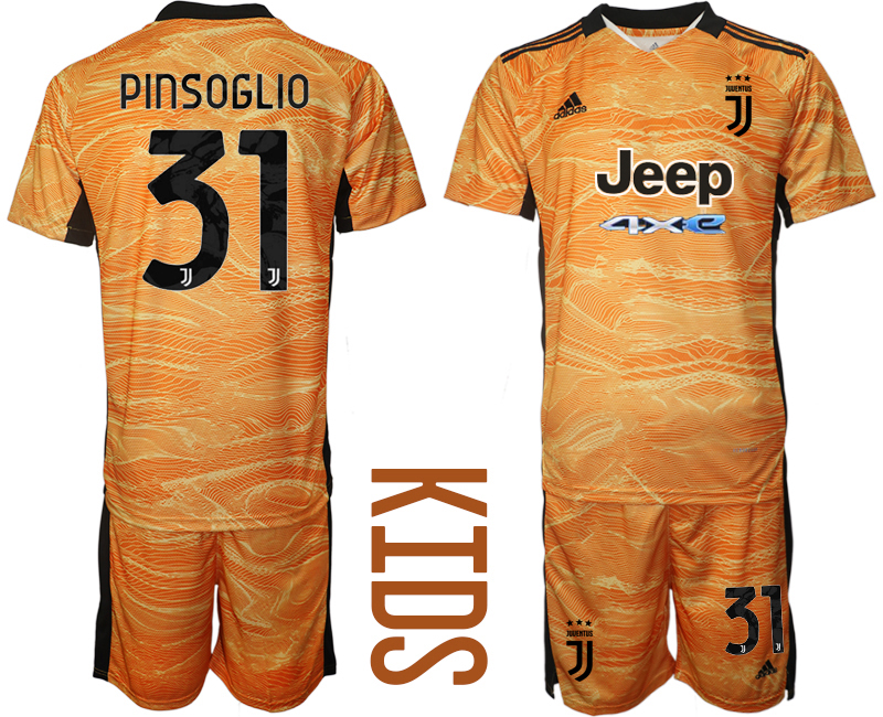 Cheap Youth 2021-2022 Club Juventus orange yellow goalkeeper 31 Soccer Jersey